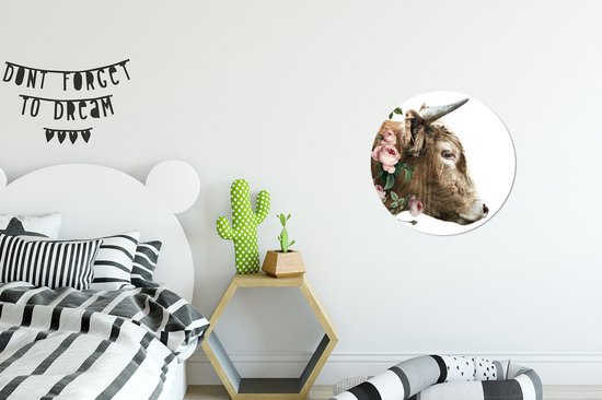Cercle mural - Plastique - Highlander écossais - Fleurs - Animaux - Rose - ⌀ 30 cm - Chambre déco