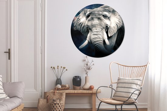 Wandcirkel - Muurcirkel Binnen - Olifant - Rook - Tanden - ⌀ 150 cm - Wanddecoratie - Ronde Schilderijen