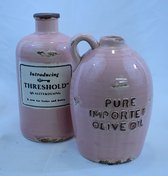 kruik / vaas / fles, set van 2, vintage roze, Hoogte 24 & 21 cm Ø 11 cm