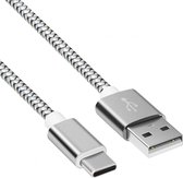 USB C kabel - USB A naar C - Nylon gevlochten mantel - Zilver - 2 meter - Allteq