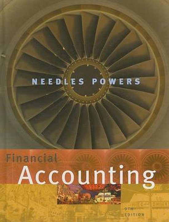 Boekomslag van 'Financial Accounting' met een ventilator van een vliegtuigmotor, de tekst 'NEEDLES POWERS', 'Financial Accounting' en '9TH EDITION'.