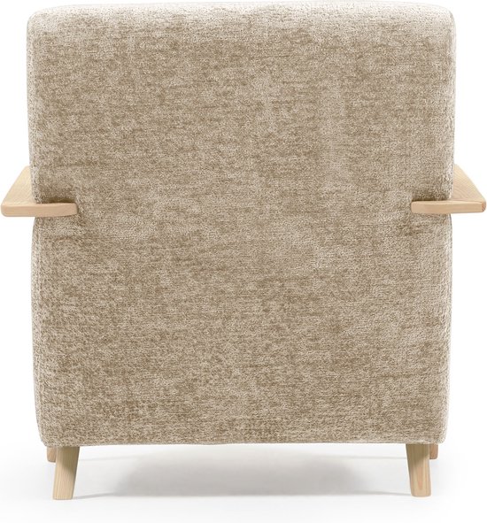 Kave Home - Meghan fauteuil in beige chenille en hout met natuurlijke afwerking - Afbeelding 5