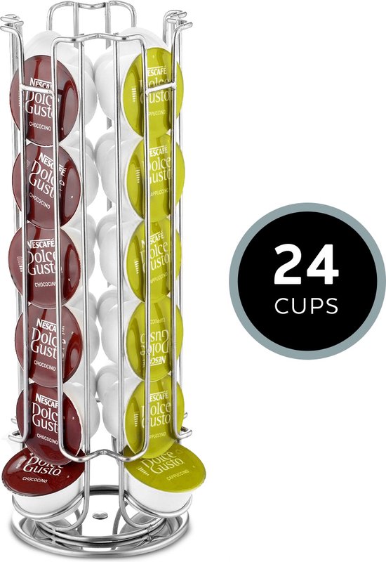 Capsulehouder voor Dolce Gusto - 24 koffie cups – Draaibaar – Cuphouder voor Dolce Gusto – Cup Dispenser – Koffiecups houder - RVS – Zilver kleurig - Homeon