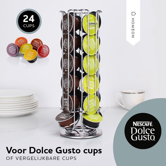 Capsulehouder voor Dolce Gusto - 24 koffie cups – Draaibaar – Cuphouder voor Dolce Gusto – Cup Dispenser – Koffiecups houder - RVS – Zilver kleurig - Homeon