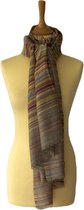Kasjmier sjaal lichtbruin - wintersjaal meerkleurig gestreept - 100% kasjmier