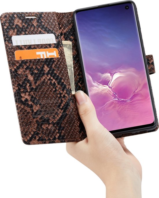 Étui Casemania pour Samsung Galaxy S10 Plus Marron - Étui portefeuille de Luxe en forme de Tuyaux - Porte-cartes et onglet magnétique