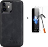 GSMNed – Hoogwaardig iPhone 12/12 Pro Zwart – Luxe Leren Pu Hoesje – iPhone 12/12 Pro Zwart – Design – Met magnetische portemonnee – Met Screenprotector