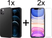 iParadise iPhone 12 Pro Max hoesje zwart siliconen case cover hoesjes hoes - 2x iPhone 12 Pro Max Screen Protector