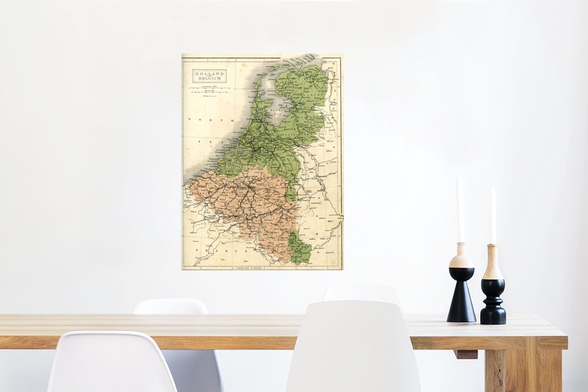 Poster Vintage kaart van Nederland en België - 60x80 cm | bol.com
