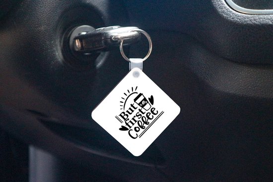 Keychain Café Quotes - Citation Mais premier café sur fond blanc Porte-clés en plastique - Porte-clés carré avec photo