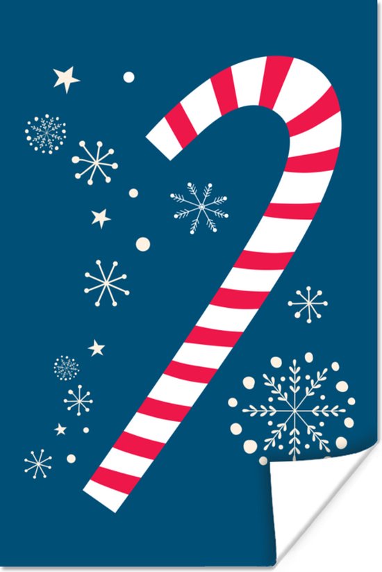 Poster Zuurstok - Sneeuwvlok - Kerst - Sneeuw - 60x90 cm - Kerstmis Decoratie - Kerstversiering - Kerstdecoratie Woonkamer - Kerstversiering - Kerstdecoratie voor binnen - Kerstmis