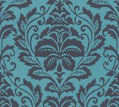 Barok behang Profhome 369105-GU vliesbehang glad met ornamenten glanzend blauw zwart grijs 5,33 m2