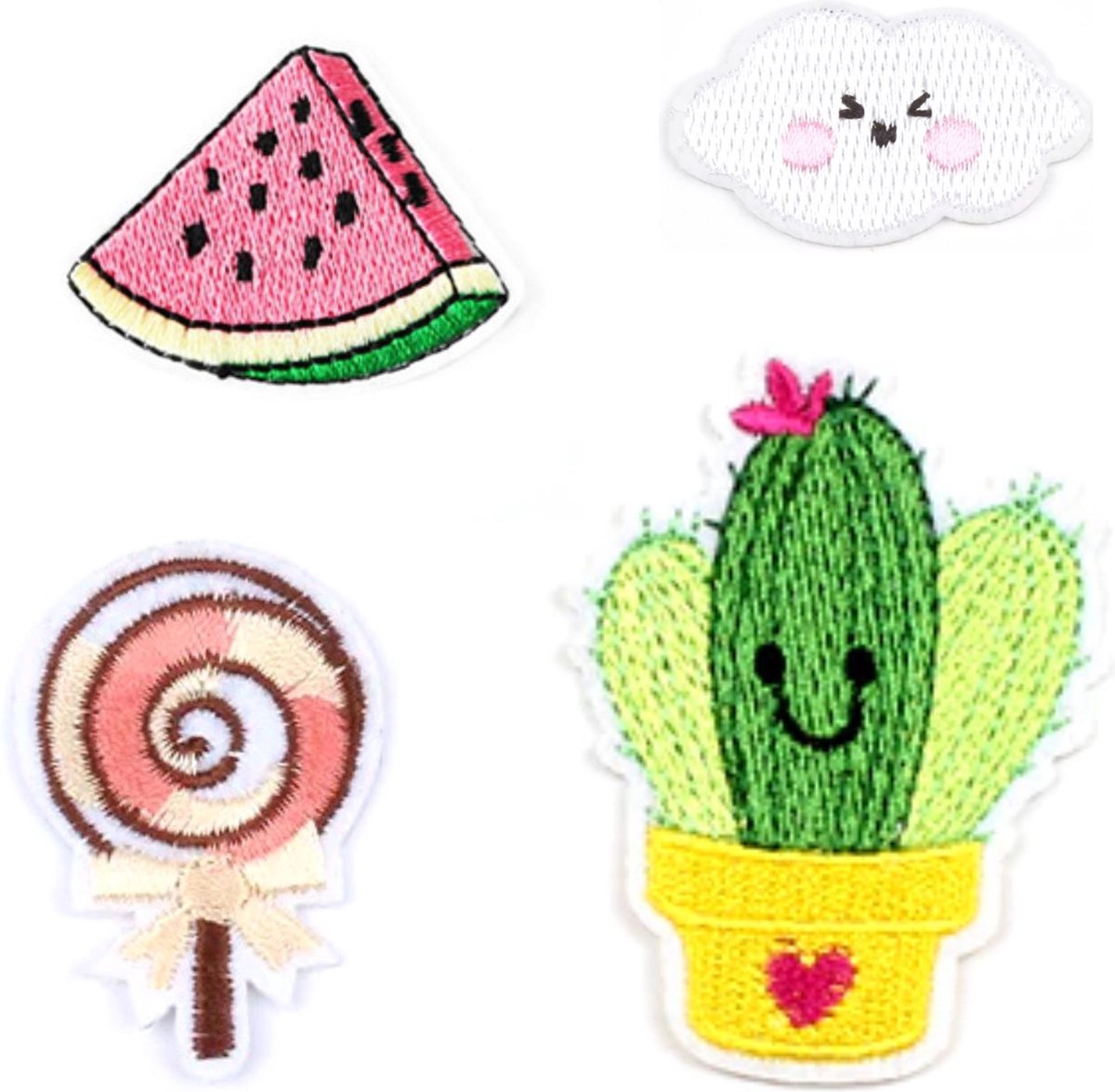 set patches cactus - stofapplicatie - strijkemblemen - strijkembleem wolkje - strijkembleem lolly - strijkembleem meloen - sproetiz