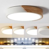 Relaxdays Lampe de plafond LED, lumière blanche chaude, 18 W, d 30 cm.  plafonnier de salon, en bois et métal, rond. noir