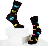 McGregor Sokken Heren | Maat 36-40 | Katten sok voor mannen | Cat Sok | Zwart met gekleurde katten | Grappige sokken/Funny socks