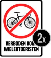 Borden | Klein | Pictogram | "Verboden voor wielertoeristen" | Verboden voor fietsers | Ventourist | 19 x 25 cm | 2 stuks