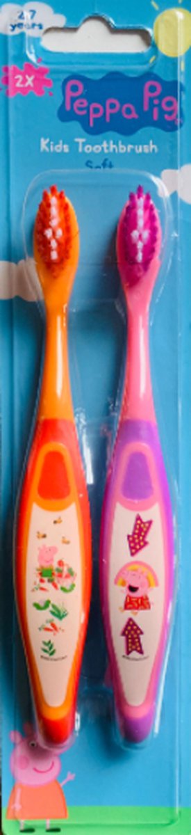 Goedkoopste Peppa Pig tandenborstels - Tandenborstel kind - 2 stuks - Oranje / Roze - 2 tot 7 jaar