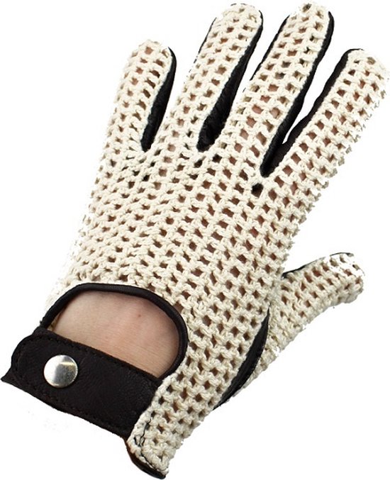 Gants de conduite en cuir crochet vintage marron foncé taille XL