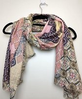 Dames sjaal Isis fantasiemotief roze bruin wit