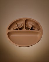 My Chupi Baby bord met zuignap & bestek - Siliconen bord - Kindersevices - Babycadeaus voor eten & drinken - BPA vrij baby bordje set teddy bruin/caramel - kraamcadeau - babyshowercadeau