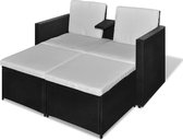 4-delige Loungeset met kussens poly rattan zwart