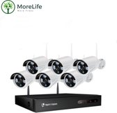 MoreLife | Bewakingscamera Set | 6 Camera's | Wifi Camera Set | Draadloze Surveillance Camera's | Bewegingsdetector | Plug and Play | Beveiligingset voor buiten | Beveiligingscamera set voor 