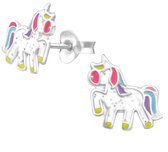 Joy|S - Zilveren eenhoorn pony met glittertjes oorbellen - 10 mm - unicorn