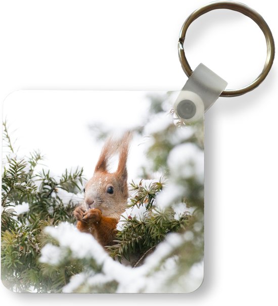 Porte-clés - Écureuil - Pin - Neige - Plastique - Rond - Distribuer des cadeaux