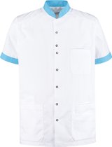 Haen / Ballyclare Heren Zorgjas Milo met tricot mouwinzet Wit / Magic Azur - Maat 3XL