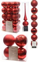 Kerstversiering kunststof kerstballen met glazen piek rood 6-8-10 cm pakket van 49x stuks - Kerstboomversiering