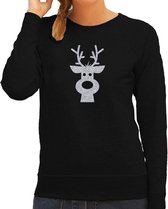 Rendier hoofd Kerst trui - zwart met zilveren glitter bedrukking - dames - Kerst sweaters / Kerst outfit 2XL