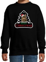 Dieren kersttrui poes zwart kinderen - Foute katten kerstsweater jongen/ meisjes - Kerst outfit dieren liefhebber 12-13 jaar (152/164)