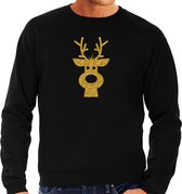 Rendier hoofd Kerst trui - zwart met gouden glitter bedrukking - heren - Kerst sweaters / Kerst outfit XL