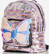 Meisjes Rugtas - Schooltas - Roze - Zilver - Regenboog - Kinder Rugzak - 22X32CM - School rugtas - Glitter - Vlinder - Pailletten - Parelmoer - Butterfly - Backpack - CADEAU TIP!