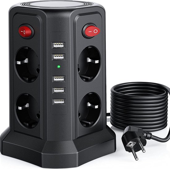 URGOODS® avec interrupteur - Multiprise avec USB - Multiprise - Multiprises - Multiprises - Zwart - Avec câble de 3 mètres