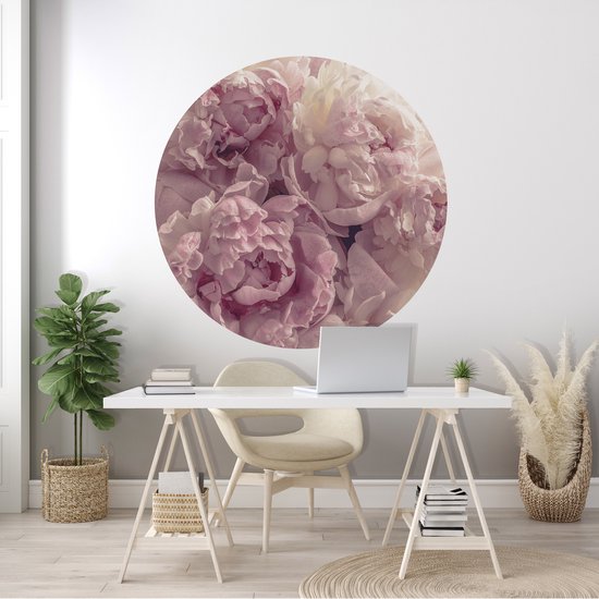 Tizato - Cercle Mural Fleurs Pivoines - Sticker Mural Cercle Muursticker Autocollant - Ø 91 cm