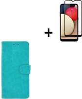 Hoesje Geschikt voor Samsung Galaxy A42 - Screenprotector A42 - Wallet Bookcase Turquoise + Full Screenprotector