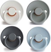 FRIGG | Fopspeen set 4 stuks | T2 | 6-18 maanden | Classic | Natuurrubber | Bright White + French Gray + Graphite + Baby Blue |