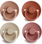 FRIGG | Fopspeen set 4 stuks | T2 | 6-18 maanden | Classic | Natuurrubber | Rose Gold + Rust + Sandstone + Powder Blush |