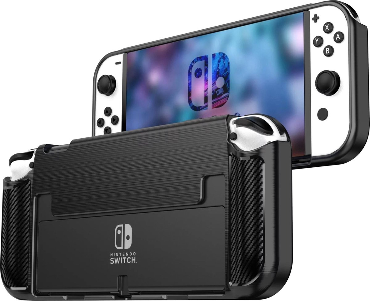 Nintendo Switch Oled Hoes Zwart - Siliconen Hoes / Case – Cover – Beschermhoes - Nintendo Switch Siliconen hoes Zwart