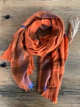 Wintersjaal Dames - Sjaal - Scarf - Oranje met Blauw