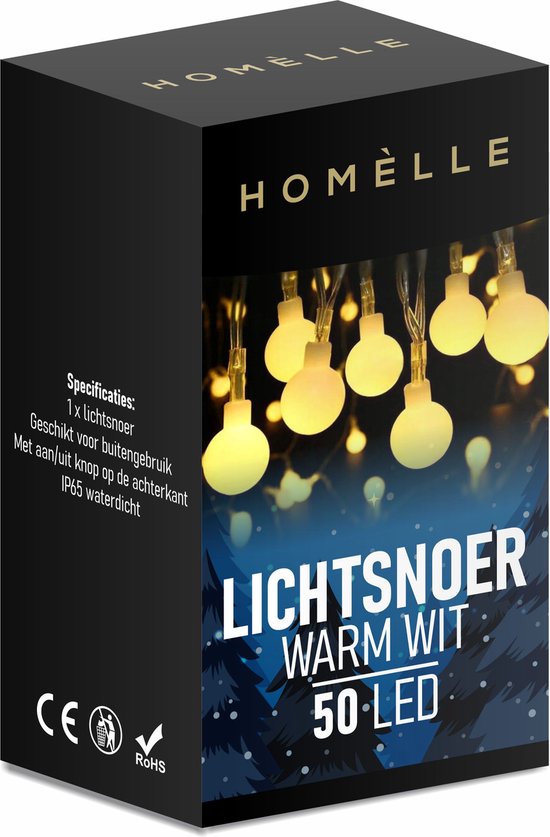 Homèlle Lichtsnoer - Kerstverlichting buiten & binnen - Warm-wit - 6 Meter - 50 LEDs - Homèlle