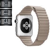 Geschikt voor Apple Watch Bandje - Leather Loop PU Leer - Apple iWatch Series 1/2/3/4/5/6/SE/7/8 - 38/40/41mm - Beige