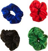 Scrunchies velvet Haaraccessoire - 4 stuks - Blauw, Zwart, Groen, Rood