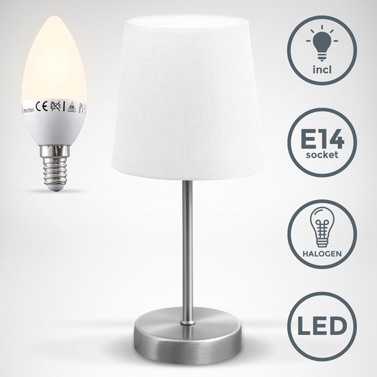 BK Licht - Lampe de table Smart - blanc - design classique - pour une utilisation en intérieur - lampe de chevet WiFi - tissu - avec source lumineuse intelligente E14