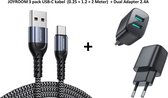 3 stuks Sterke USB-C naar USB kabel + Dual USB Adapter - data & oplaadkabel - Samsung/ Huawei/ Oppo/ Xiaomi USB-C kabel - Stevige USB kabel