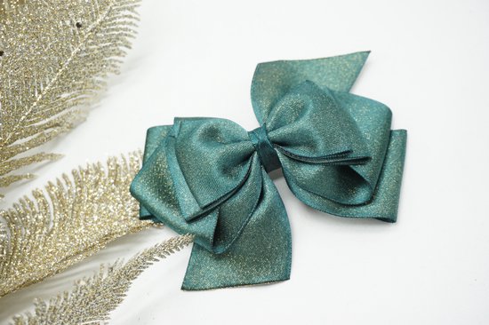 Cheveux Bow Satin Glitter - Couleur Noël Vert - 16 - Grand Noeud de Noël - Accessoire de Noel - Pince à Cheveux - Noeuds et Fleurs