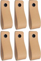 Leren handgrepen - Naturel - 24 stuks - 16,5 x 2,5 cm | incl. 3 kleuren schroeven per leren handgreep