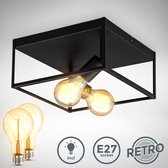 B.K.Licht - Zwarte Plafondlamp - met A75 retro lichtbronnen - industriële plafonniére - metaalen - E27 fitting - incl. lichtbronnen