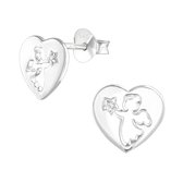 Joy|S - Zilveren engel oorbellen - 8 mm - hartje met zirkonia